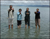 Offering holy water of Lake mansarovar to god